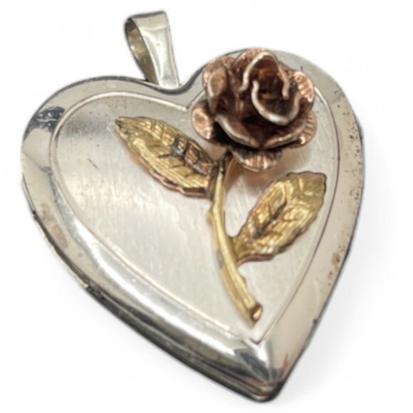 Vintage PRINCESS PRIDE CREATIONS Sterling Silver & Gold Tone Rose Locket 925 - Picture 3 of 7